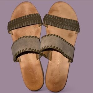 Jack Rogers Olive Suede Double-Strap Slide Sandals